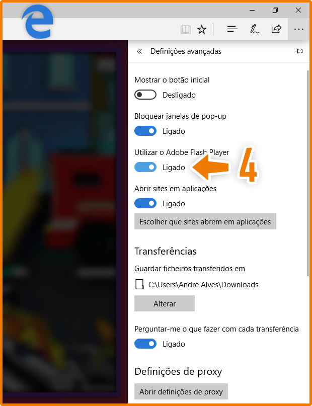 Ativar o Flash Player no Microsoft Edge Passo 3
